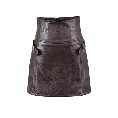 Faux Leather Buckled Mini Skirt - Altfashion Shop
