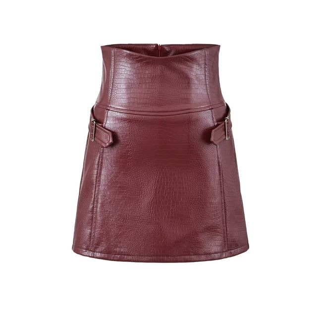 Faux Leather Buckled Mini Skirt - Altfashion Shop