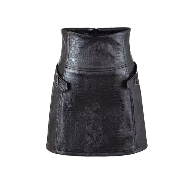 Faux Leather Buckled Mini Skirt - Altfashion Shop
