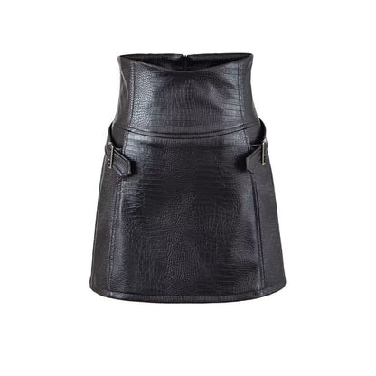 Faux Leather Buckled Mini Skirt - Altfashion Shop
