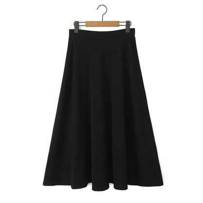 Black Short-Sleeve V-Neck Asymmetrical Plain T-Shirt with High Waist Maxi A-Line Skirt - Altfashion Shop