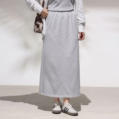 Black Mid Waist Plain Maxi Fitted Skirt - Altfashion Shop