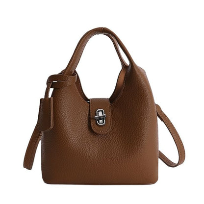 Set: Buckled Faux Leather Bucket Bag + Insert Bag