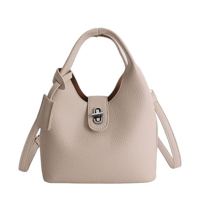 Set: Buckled Faux Leather Bucket Bag + Insert Bag