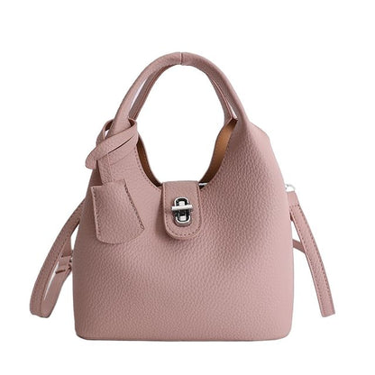 Set: Buckled Faux Leather Bucket Bag + Insert Bag