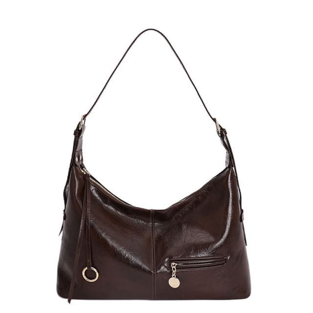 Zip Faux Leather Hobo Shoulder Bag
