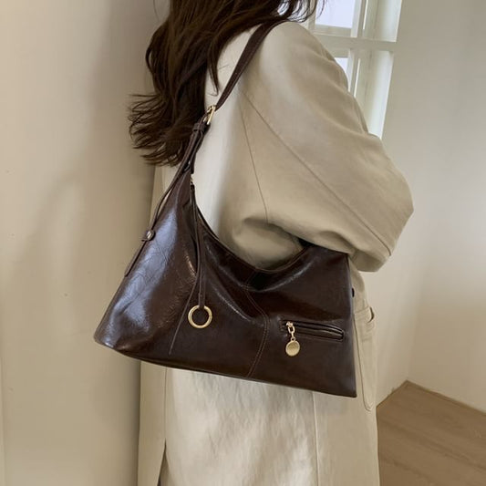 Zip Faux Leather Hobo Shoulder Bag