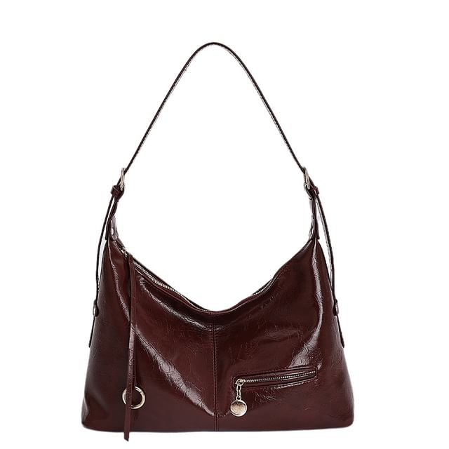 Zip Faux Leather Hobo Shoulder Bag