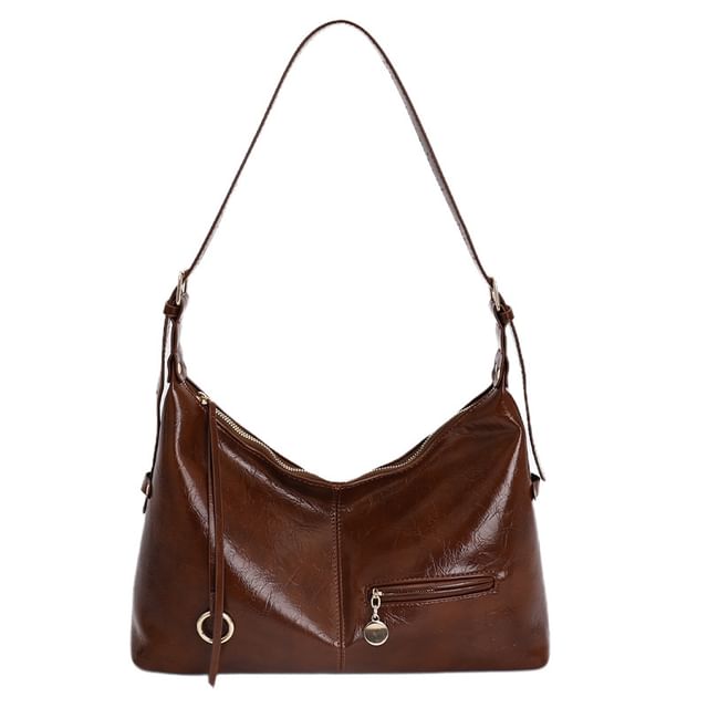 Zip Faux Leather Hobo Shoulder Bag