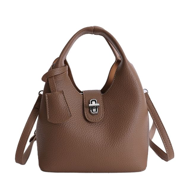 Set: Buckled Faux Leather Bucket Bag + Insert Bag