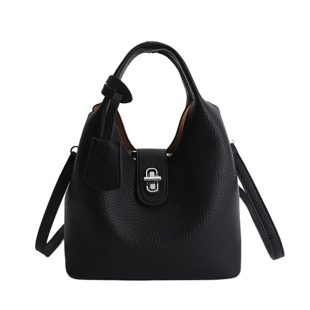Set: Buckled Faux Leather Bucket Bag + Insert Bag