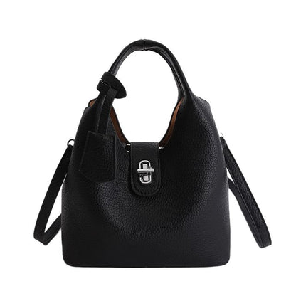 Set: Buckled Faux Leather Bucket Bag + Insert Bag