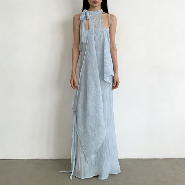 Sleeveless Layered Plain Maxi A-Line Dress