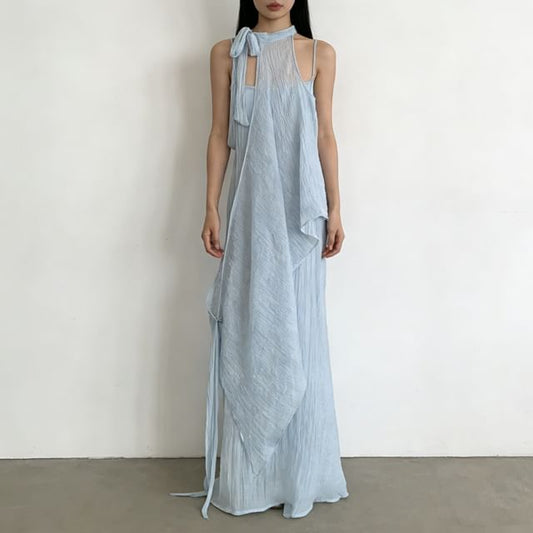 Sleeveless Layered Plain Maxi A-Line Dress