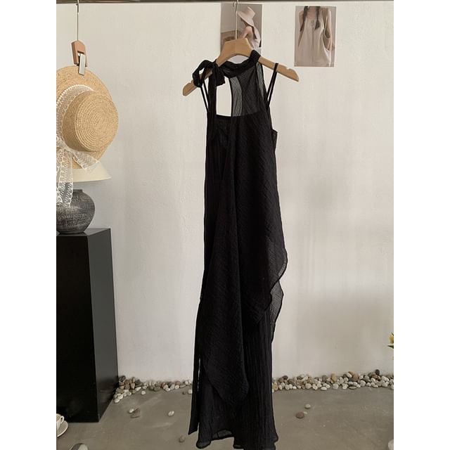 Sleeveless Layered Plain Maxi A-Line Dress