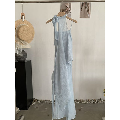 Sleeveless Layered Plain Maxi A-Line Dress