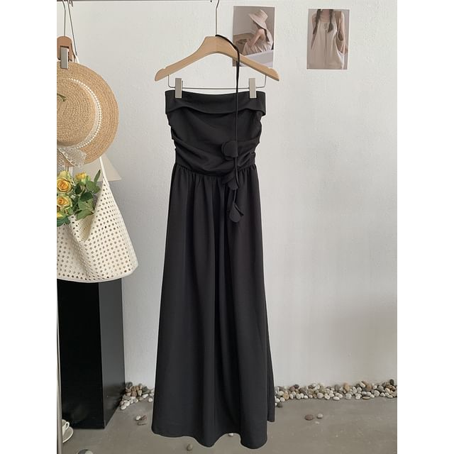 Strapless Plain Maxi A-Line Dress