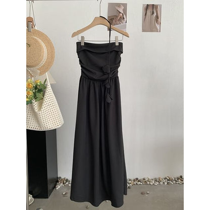 Strapless Plain Maxi A-Line Dress