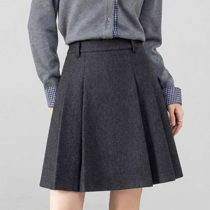 Black High Waist Plain Pleated Mini A-Line Skirt - Altfashion Shop