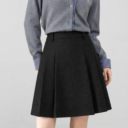 Black High Waist Plain Pleated Mini A-Line Skirt - Altfashion Shop