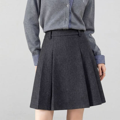 Black High Waist Plain Pleated Mini A-Line Skirt - Altfashion Shop