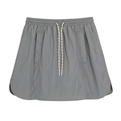 Black Drawstring Waist Plain Mini A-Line Skirt - Altfashion Shop