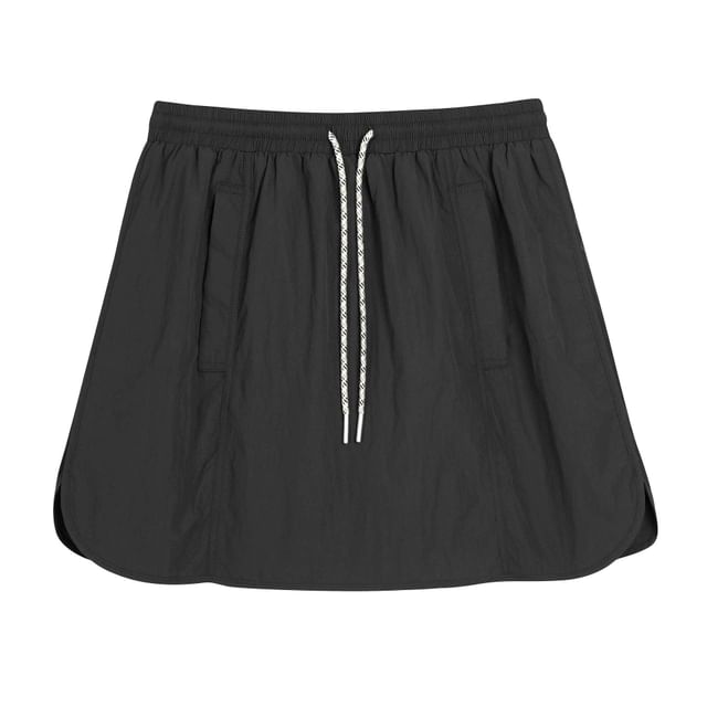 Black Drawstring Waist Plain Mini A-Line Skirt - Altfashion Shop