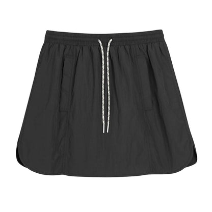 Black Drawstring Waist Plain Mini A-Line Skirt - Altfashion Shop