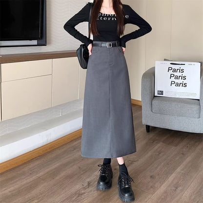 Black High-Waisted A-Line Midi Skirt - Altfashion Shop
