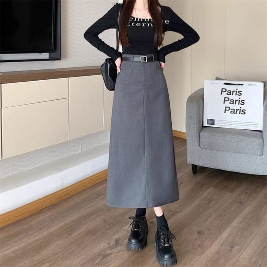 Black High-Waisted A-Line Midi Skirt - Altfashion Shop