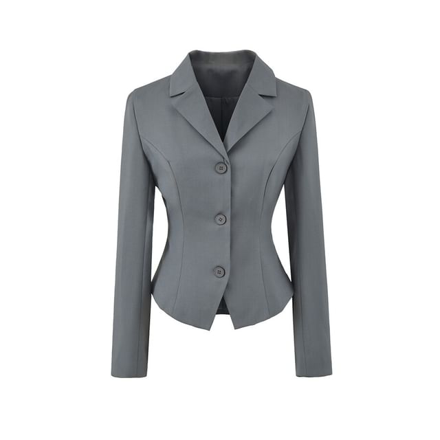 Notch Lapel Single-Breasted Plain Blazer with High Waist Pencil Skirt - Altfashion Shop