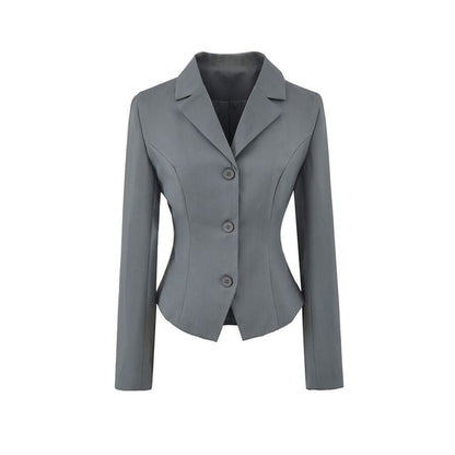 Notch Lapel Single-Breasted Plain Blazer with High Waist Pencil Skirt - Altfashion Shop