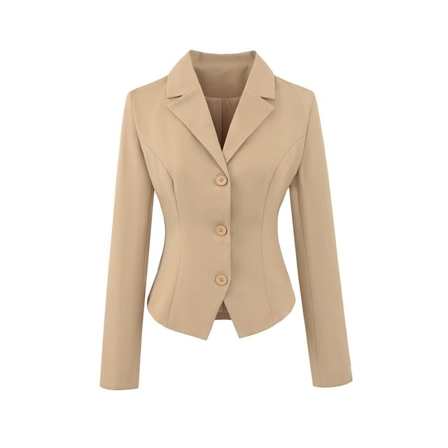 Notch Lapel Single-Breasted Plain Blazer with High Waist Pencil Skirt - Altfashion Shop