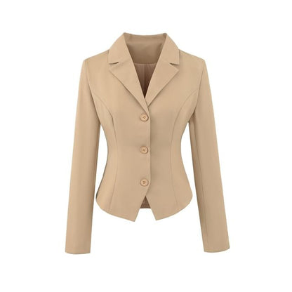Notch Lapel Single-Breasted Plain Blazer with High Waist Pencil Skirt - Altfashion Shop