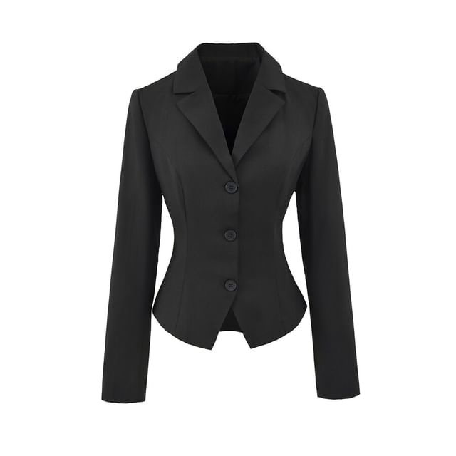 Notch Lapel Single-Breasted Plain Blazer with High Waist Pencil Skirt - Altfashion Shop