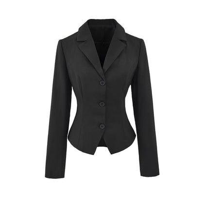 Notch Lapel Single-Breasted Plain Blazer with High Waist Pencil Skirt - Altfashion Shop
