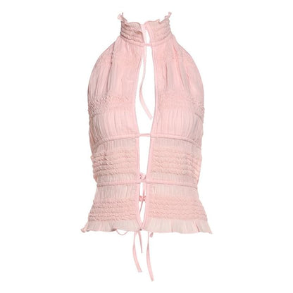 Ruffled Open-Back Halter Crop Tank