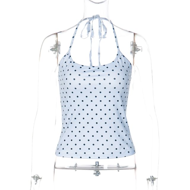 Polka Dot Halter Crop Camisole with Slim Fit
