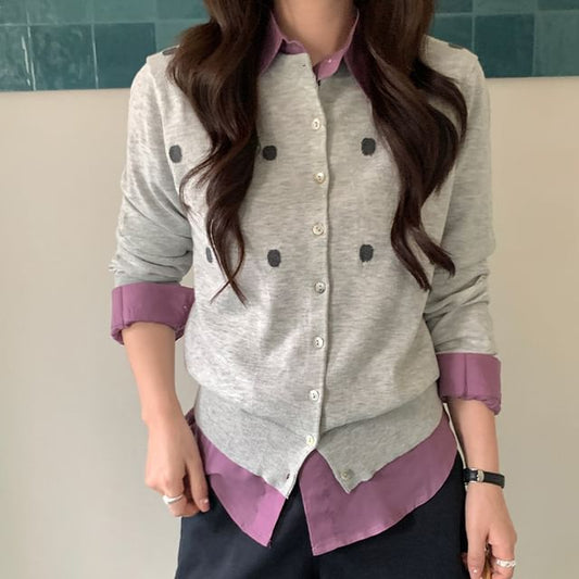 Dotted Button-Up Cardigan