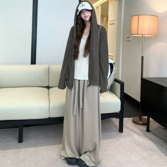 Oversized Zip Hoodie with Wide Leg Pants
