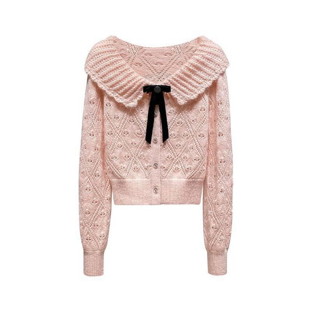 Collared Pointelle Button Up Cardigan