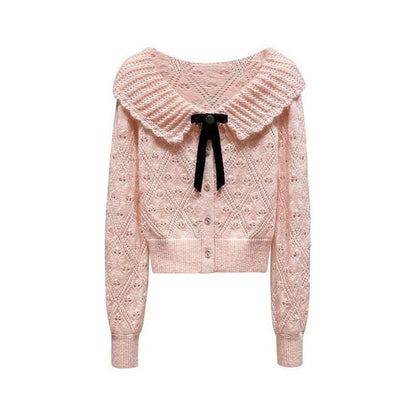 Collared Pointelle Button Up Cardigan