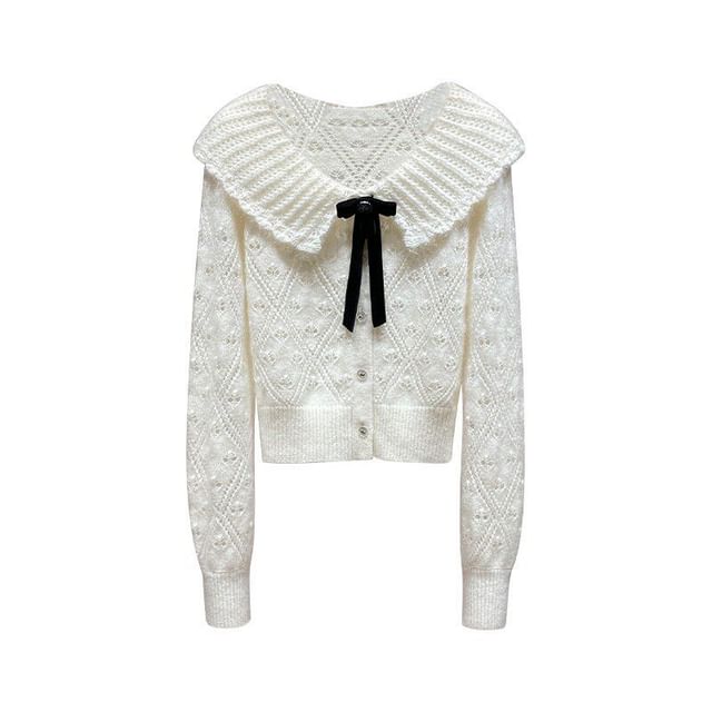 Collared Pointelle Button Up Cardigan