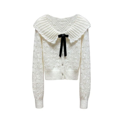 Collared Pointelle Button Up Cardigan