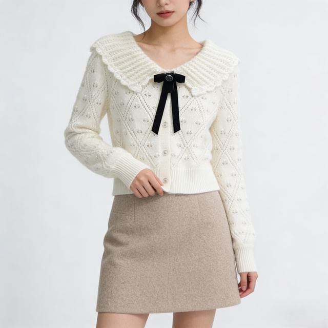 Collared Pointelle Button Up Cardigan
