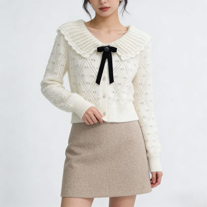 Collared Pointelle Button Up Cardigan