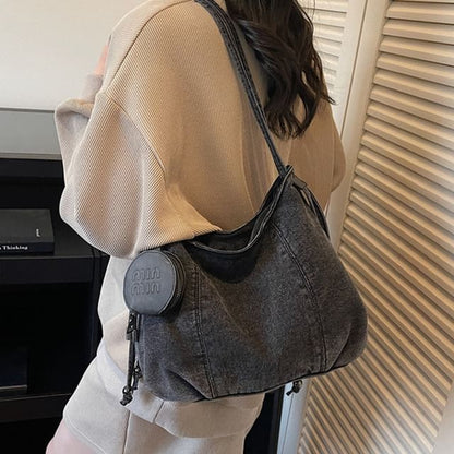 Denim Shoulder Bag with Pouch