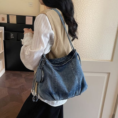 Denim Shoulder Bag with Pouch