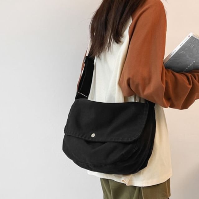 Plain Flap Canvas Crossbody Bag