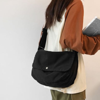 Plain Flap Canvas Crossbody Bag